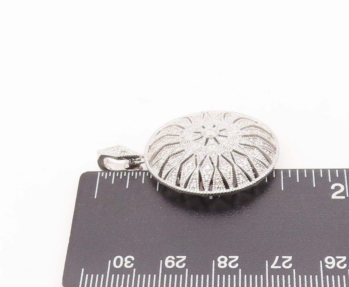 925 Sterling Silver Vintage Pendant Round Flower Genuine Diamonds  PT22680