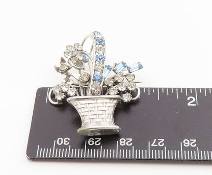 925 Sterling Silver Vintage Brooch CARL ART Rhinestone Flower Basket Pin BP12121