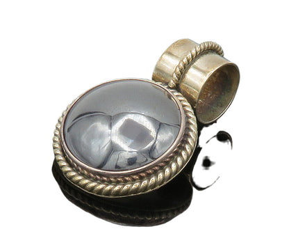MEXICO 925 Silver  Vintage Cabochon Cut Hematite Twist Slide Pendant  PT13163