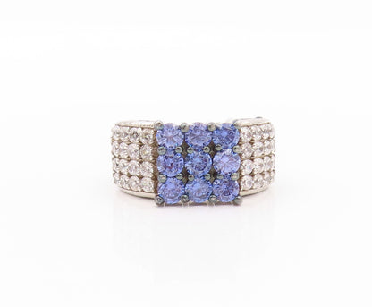 925 Sterling Silver Vintage Ring Modernist Blue & White CZ Inlay  Sz 8  RG32640
