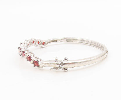 925 Sterling Silver Vintage Bracelet Red Garnet Twisting Ribbon Bangle  BT11605