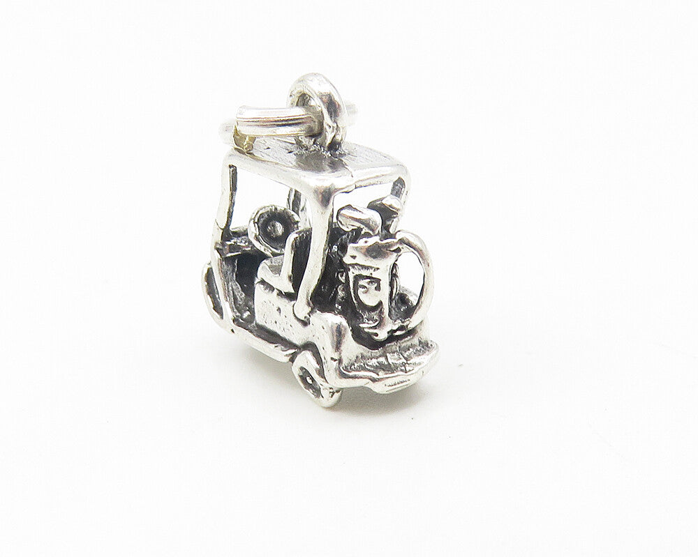 925 Sterling Silver  Vintage Shiny Petite Golf Cart Sports Pendant  PT9077