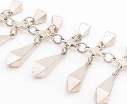 925 Sterling Silver Vintage Bracelet Modernist Heavy Dangling Diamonds  BT11314