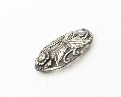 925 Sterling Silver  Vintage Antique Blooming Flower Motif Brooch Pin  BP7171