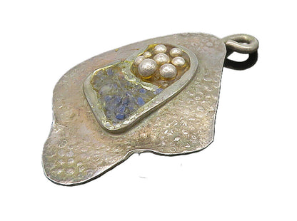 DESIGNER 925 Sterling Silver Vintage Blue Stone Cluster Flower Pendant PT12694