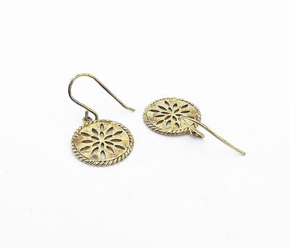 925 Sterling Silver  Vintage Gold Plated Floral Cutout Dangle Earrings  EG2281