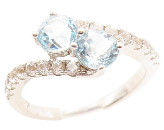 925 Sterling Silver Vintage Ring Elegant Blue Topaz Bypass Band  Sz 6  RG35956