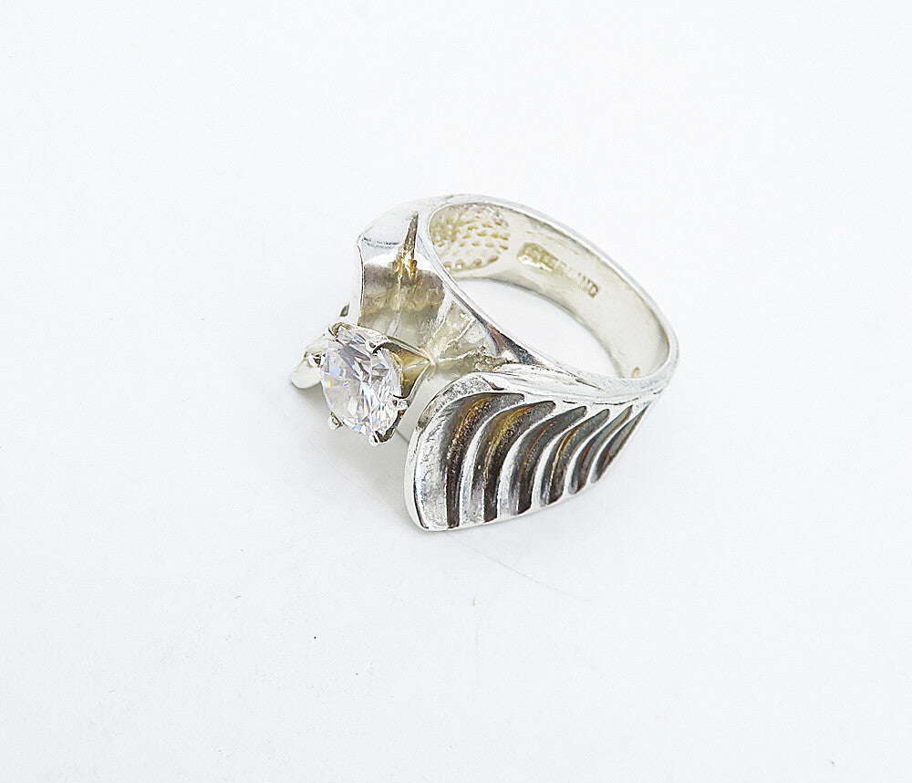 925 Sterling Silver  Vintage Cubic Zirconia Solitaire Ring Sz 7.5  RG4918