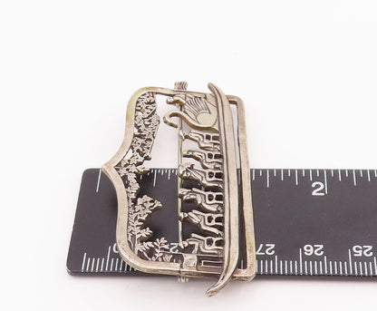 925 Sterling Silver Vintage Brooch Pin HAND & HAMMER Ceremony Landscape  BP11022
