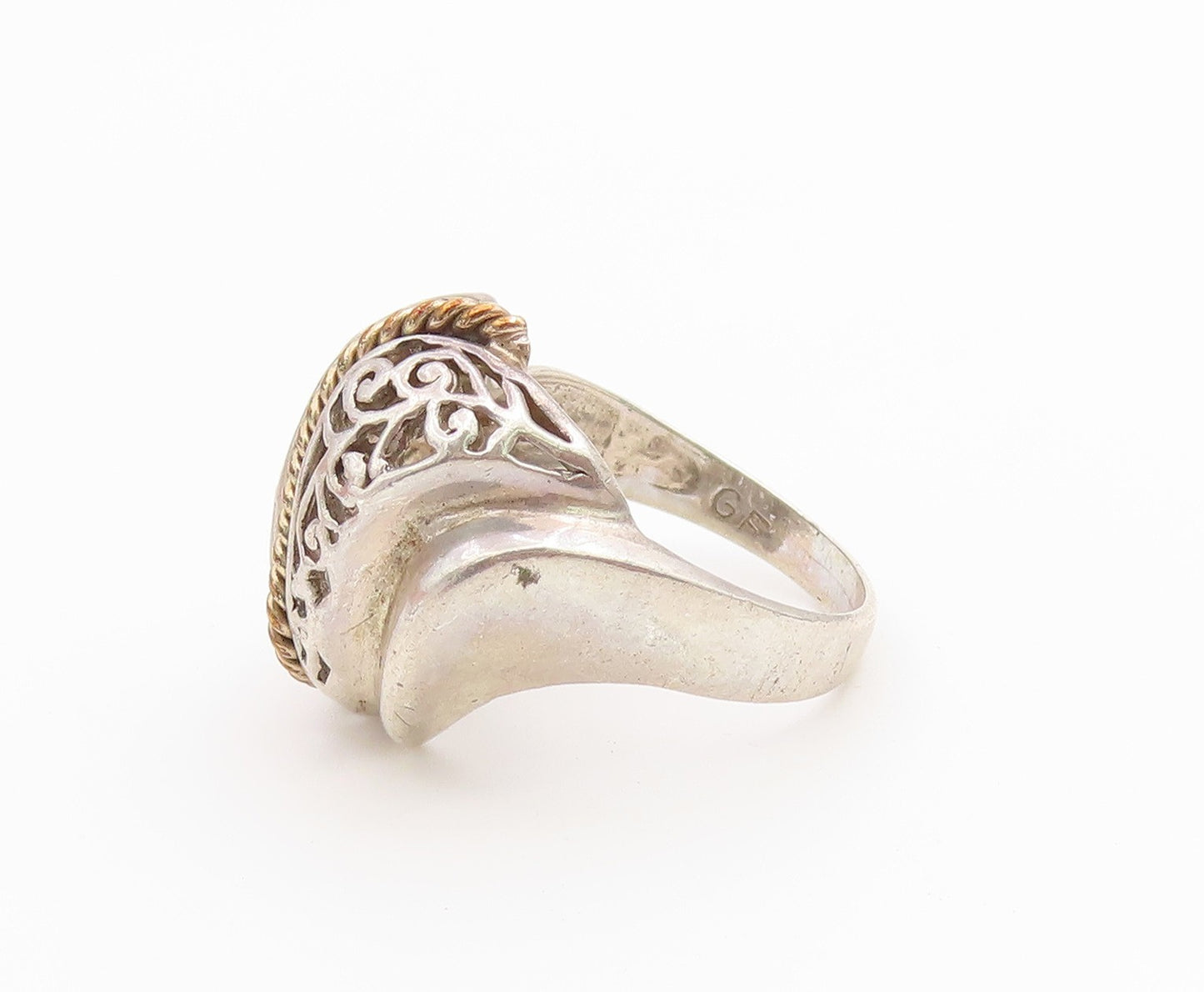 925 Sterling Silver Vintage Ring Two Tone Twisted Rope Openwork  Sz 7.5  RG36715