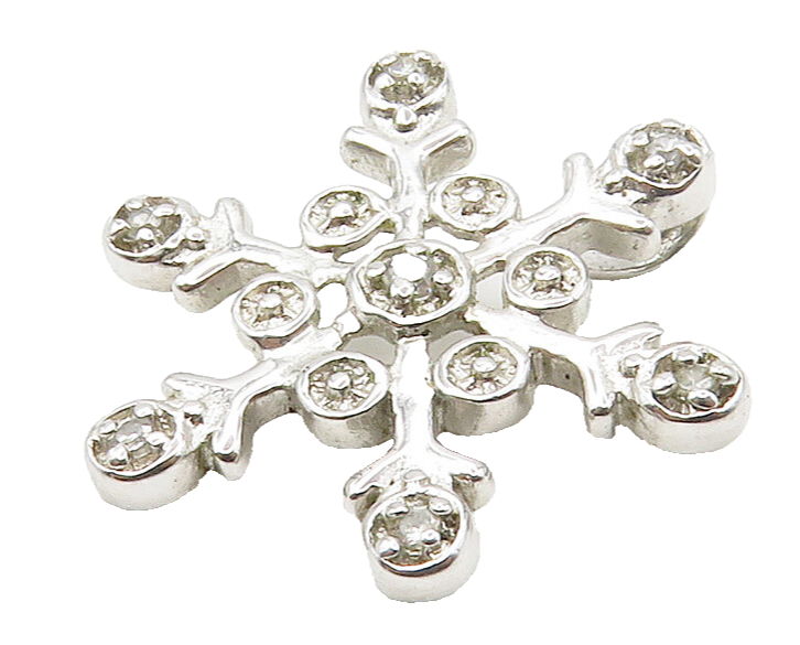 925 Sterling Silver  Petite Topaz Shiny Snowflake Motif Pendant  PT11954