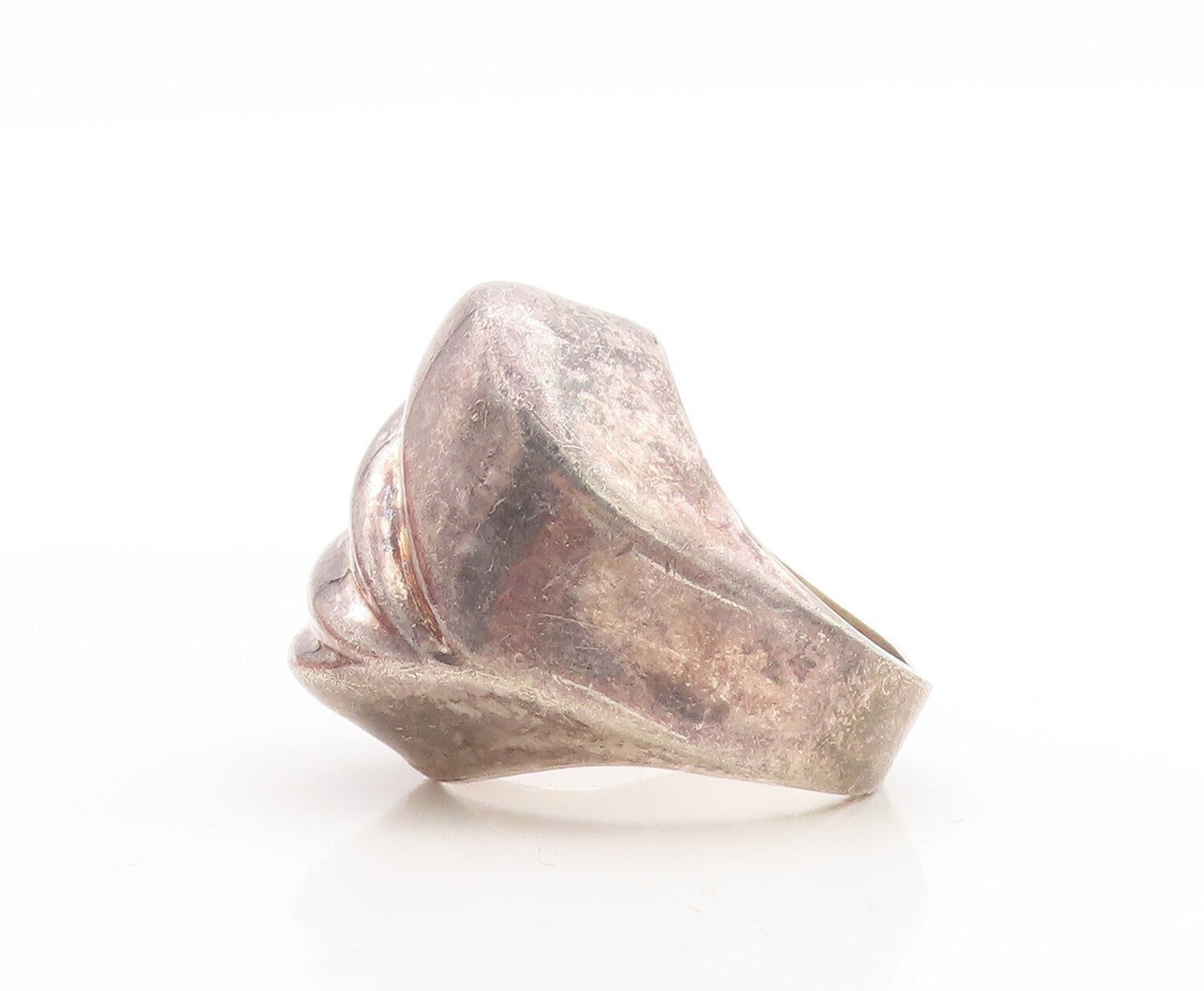 925 Sterling Silver Vintage Ring Dark Tone Puffed Grooved Design  Sz 7  RG31397