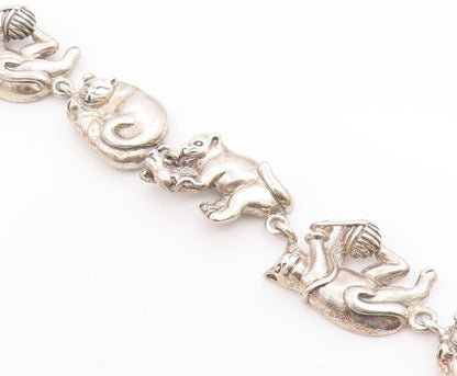 925 Sterling Silver Vintage Bracelet MEXICO Figural Playing Cats Link  BT12046