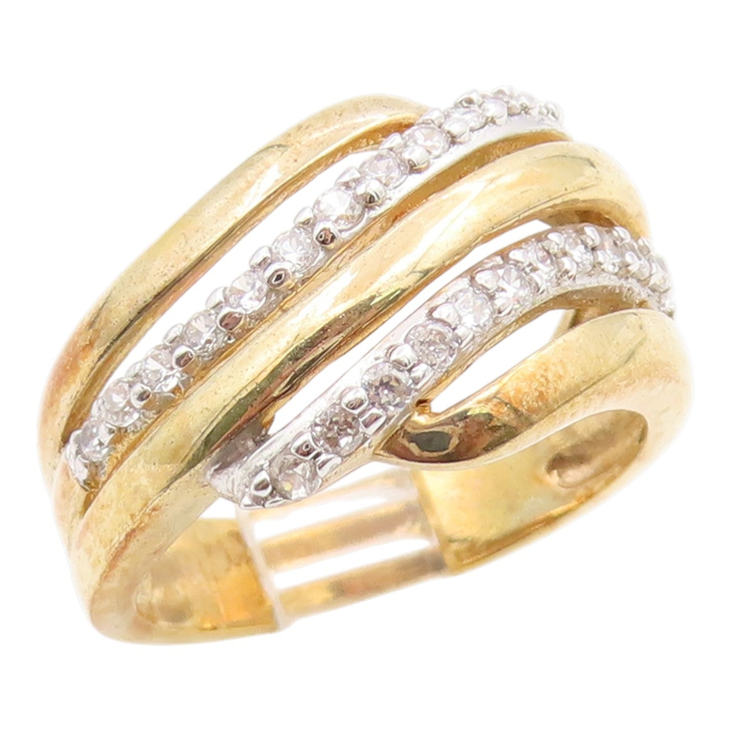 925 Sterling Silver Vintage Ring Gold Plated CZ Crossover Band  Sz 7  RG35519
