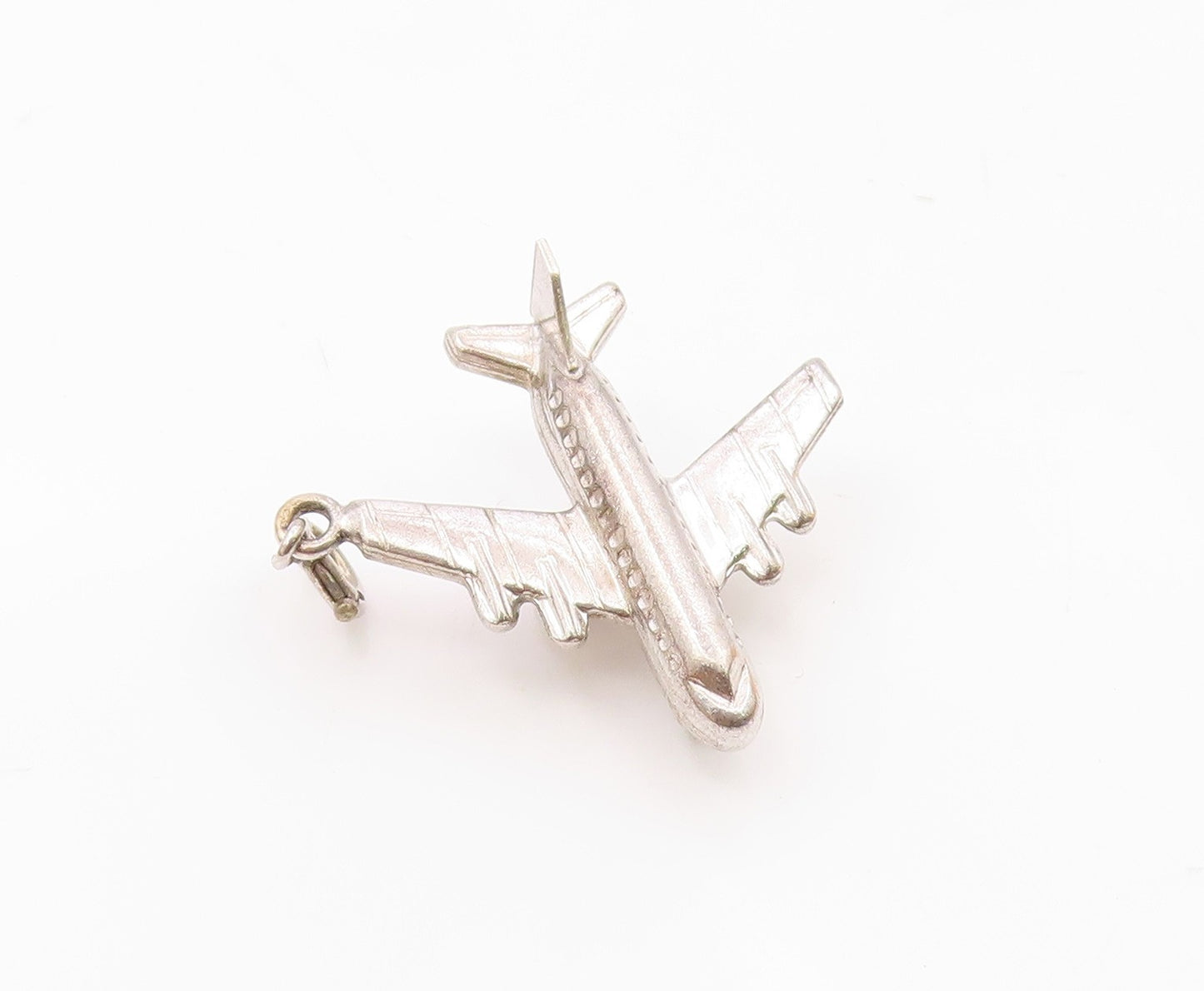 925 Sterling Silver  Vintage Shiny Airplane Motif Drop Pendant  PT18377