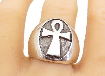 925 Sterling Silver  Vintage Oxidized Egyptian Ankh Band Ring Sz 9.5  RG7454