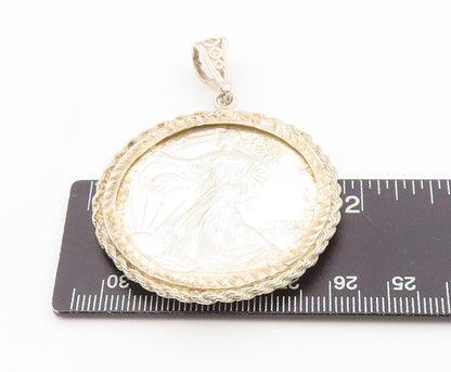 925 Sterling Silver Vintage Pendant One Dollar Twisted Rope Medallion  PT26212