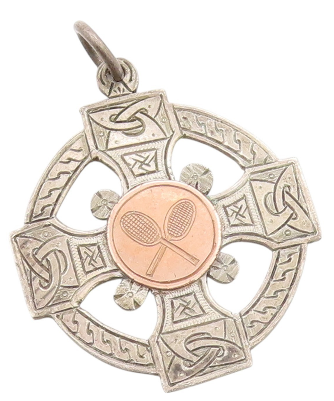 925 Sterling Silver Vintage Pendant ENGLAND 1929 Antique Tennis Cross  PT24855