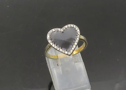 925 Sterling Silver  Vintage Topaz & Enamel Love Heart Band Ring Sz 7  RG22053