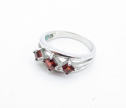 ROSS SIMON 925 Silver  Red Topaz 3 Stone Shiny Split Band Ring Sz 7  RG6999
