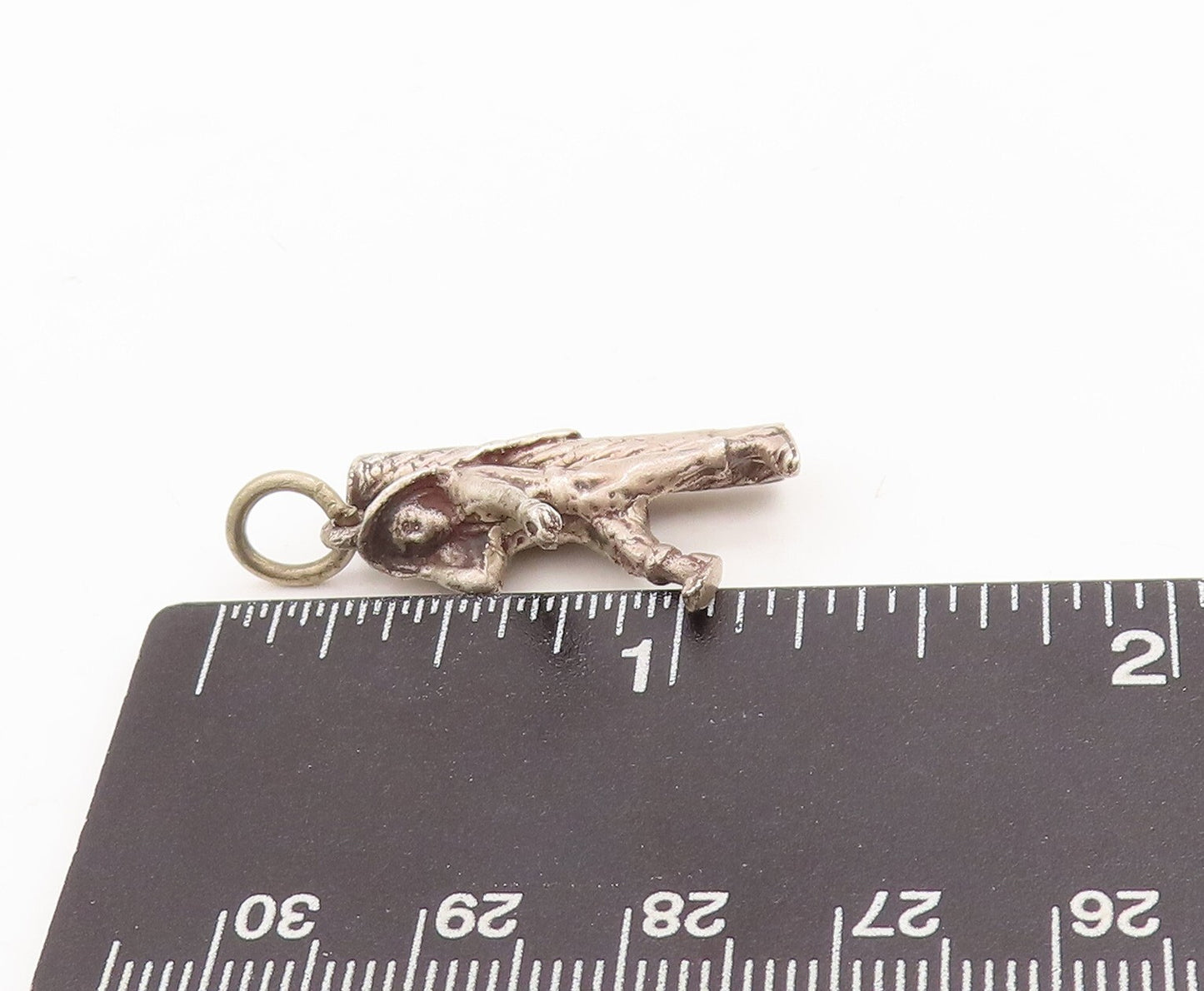 925 Sterling Silver Vintage Pendant Solid Carved Man Carrying Slab Charm PT23477