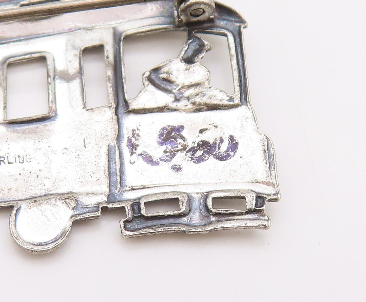 925 Sterling Silver Vintage Brooch Pin Solid Cutout Bus With Driver  BP11248