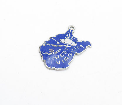 925 Sterling Silver  Vintage Enamel West Virginia State Map Pendant  PT4793