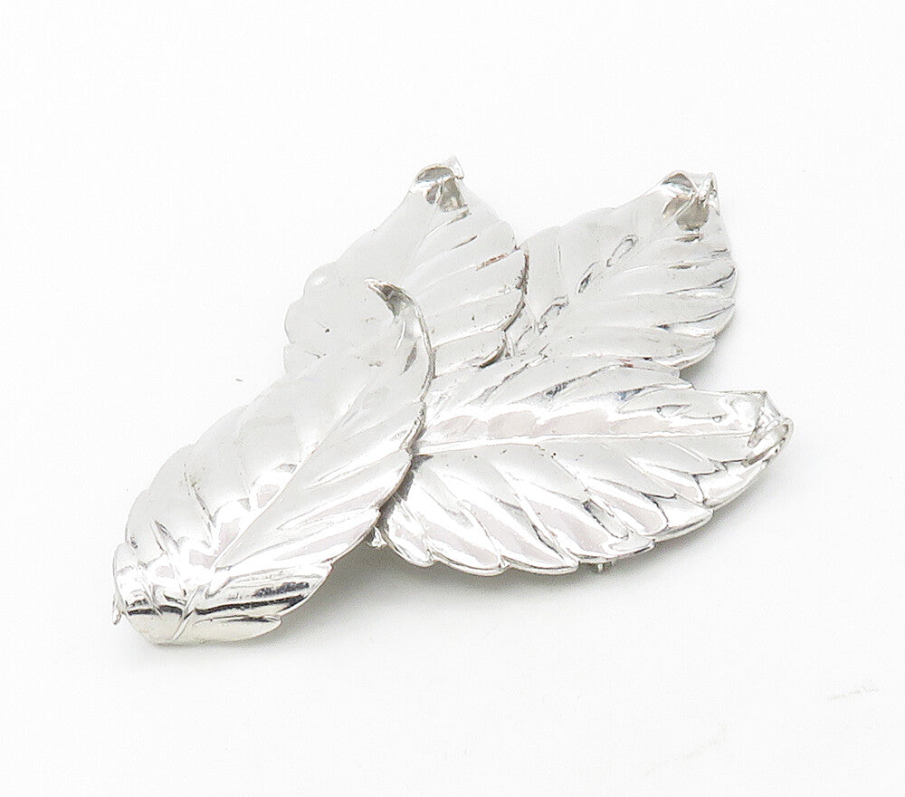 OLD CREST 925 Sterling Silver  Vintage Shiny Floral Leaves Brooch Pin  BP6534