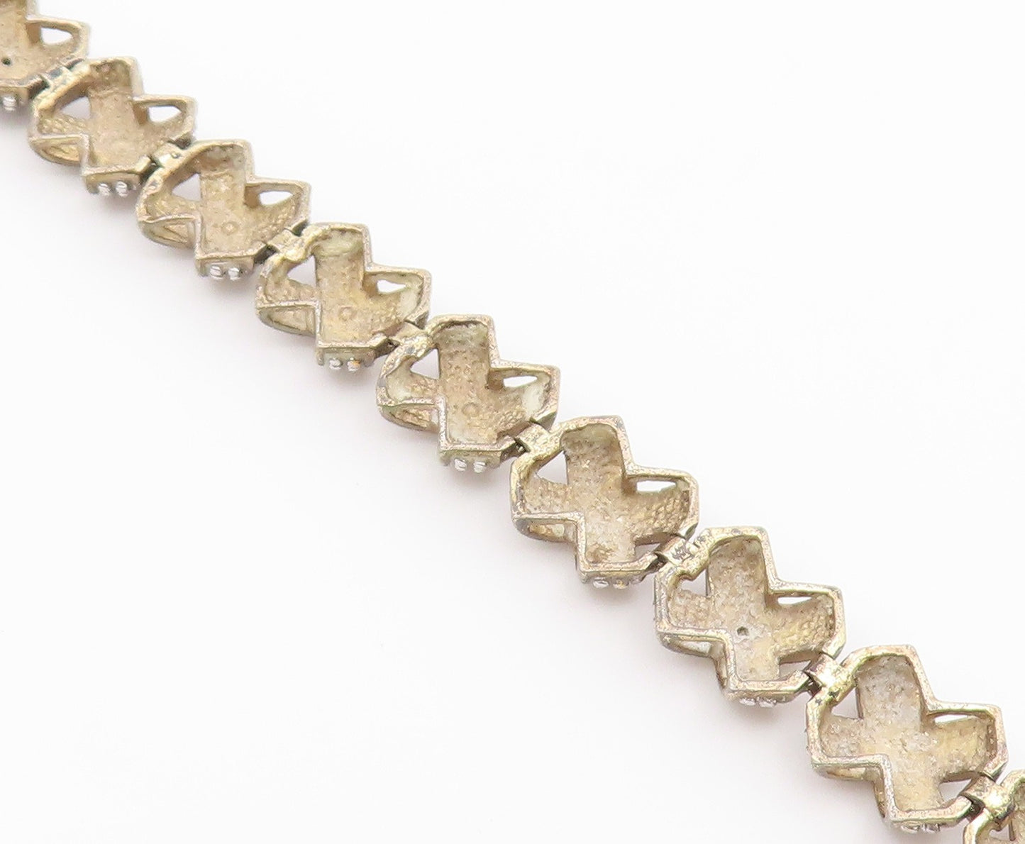 925 Sterling Silver  Vintage Topaz Accented X Link Chain Bracelet  BT5168