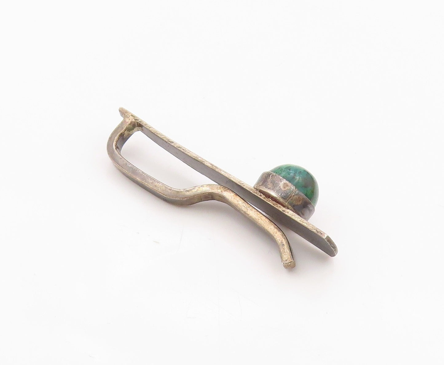 ISRAEL 925 Silver  Vintage Minimalist Cabochon Chrysocolla Tie Clip  TR3460