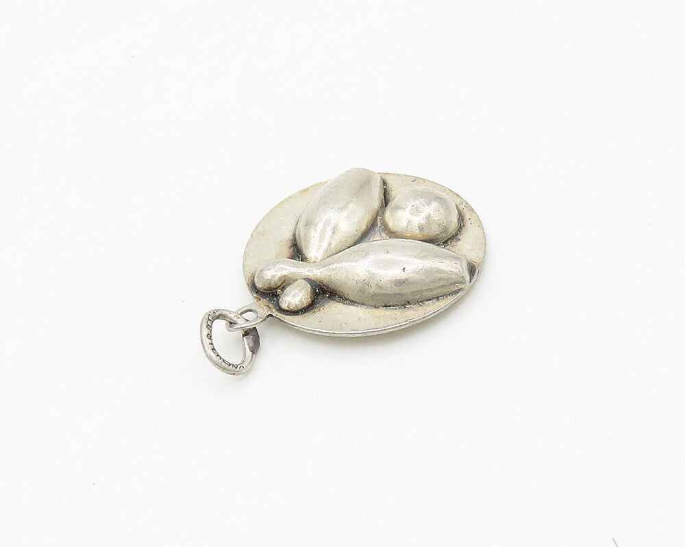 BEAU 925 Sterling Silver  Vintage Bowling Pins Sports Motif Pendant  PT13926