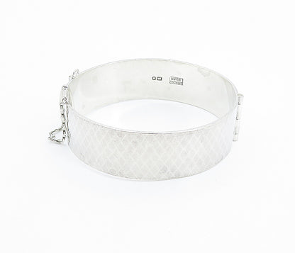 ENGLAND 925 Sterling Silver  Vintage Diamond Pattern Bangle Bracelet  BT3339