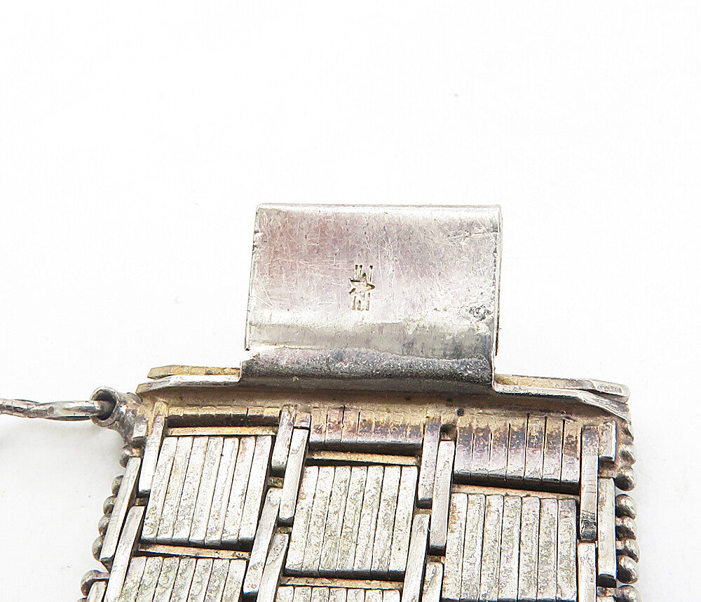 925 Sterling Silver Vintage Textured Square Link Flat Chain Bracelet  BT3985