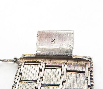 925 Sterling Silver Vintage Textured Square Link Flat Chain Bracelet  BT3985