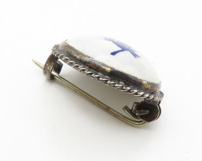 HOLLAND 925 Sterling Silver  Vintage Enamel Windmill Scene Brooch Pin  BP5547