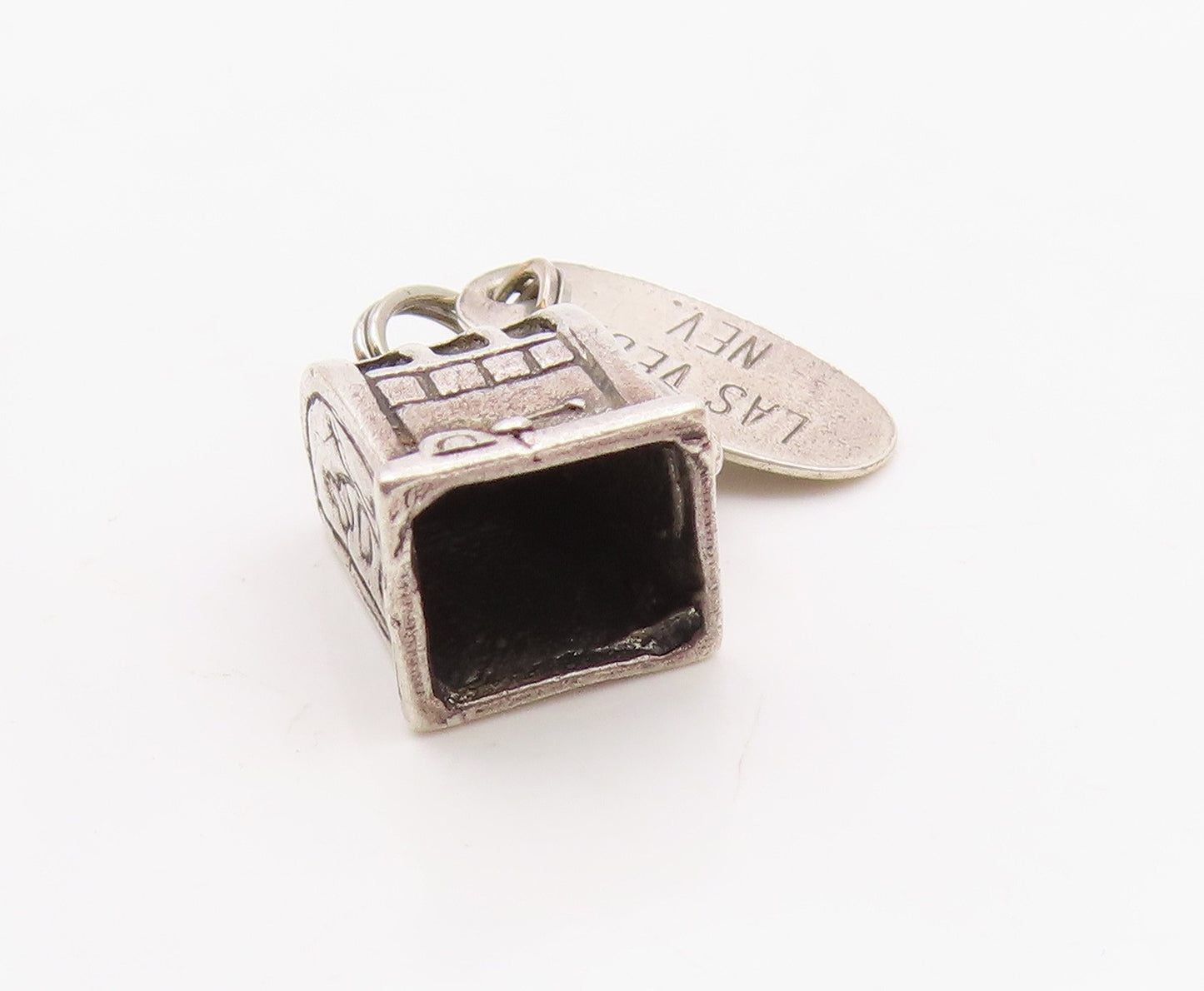 925 Sterling Silver  Vintage Slot Machine Gambling Motif Pendant  PT17829