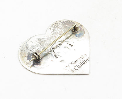 MEXICO 925 Sterling Silver  Vintage Girl Hand Puppets Heart Brooch Pin  BP3555