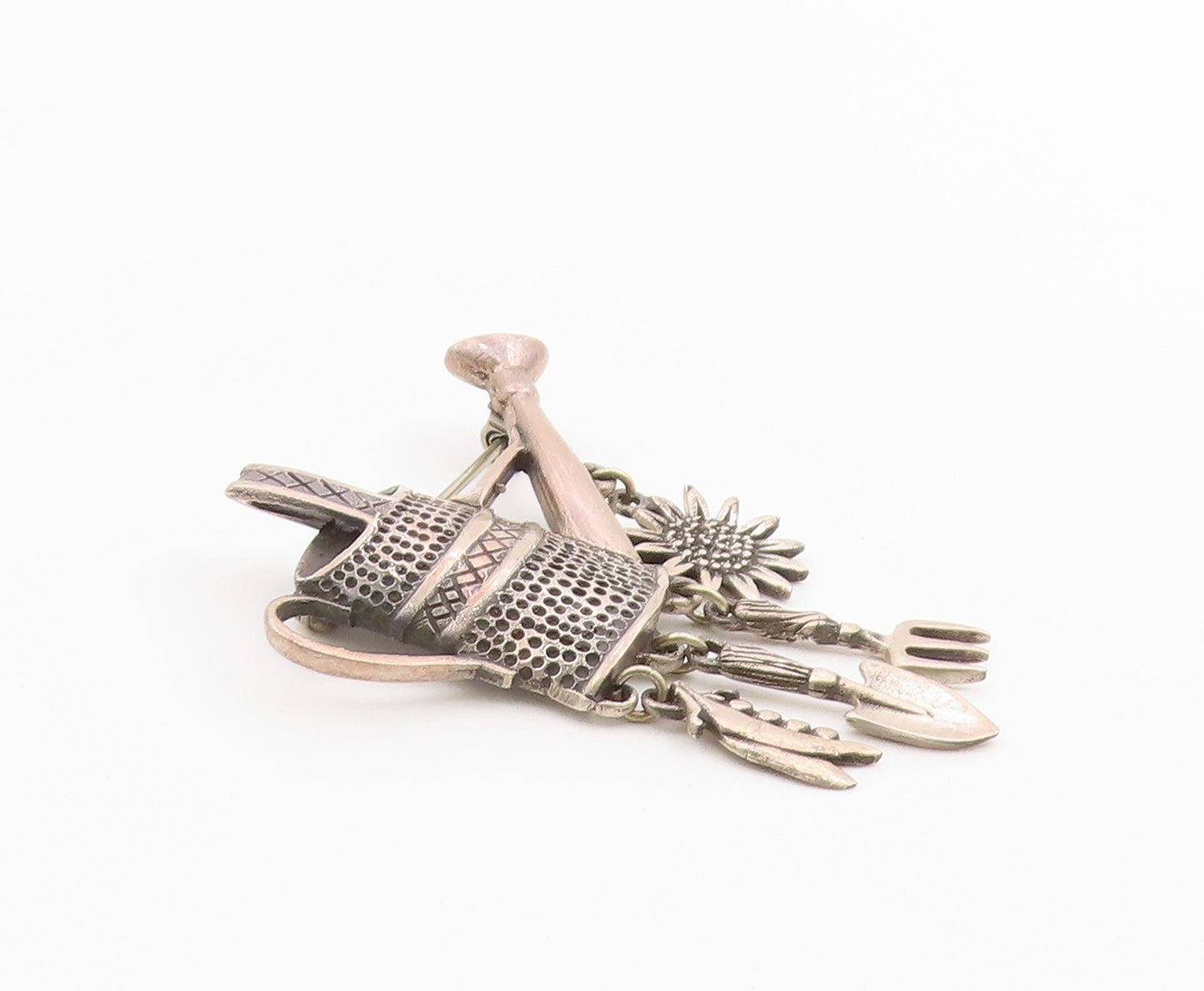 925 Sterling Silver  Vintage Dark Tone Watering Can Charmed Brooch Pin  BP3461