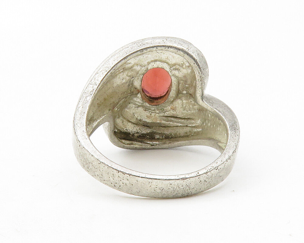 925 Sterling Silver  Vintage Red Topaz Swirl Bypass Band Ring Sz 6  RG12690