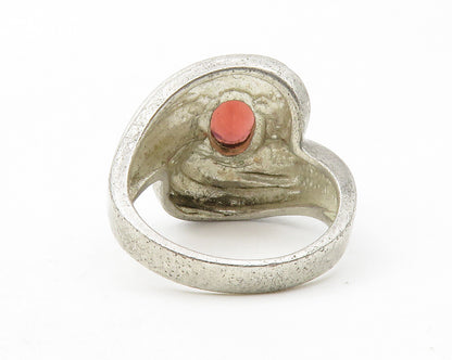 925 Sterling Silver  Vintage Red Topaz Swirl Bypass Band Ring Sz 6  RG12690