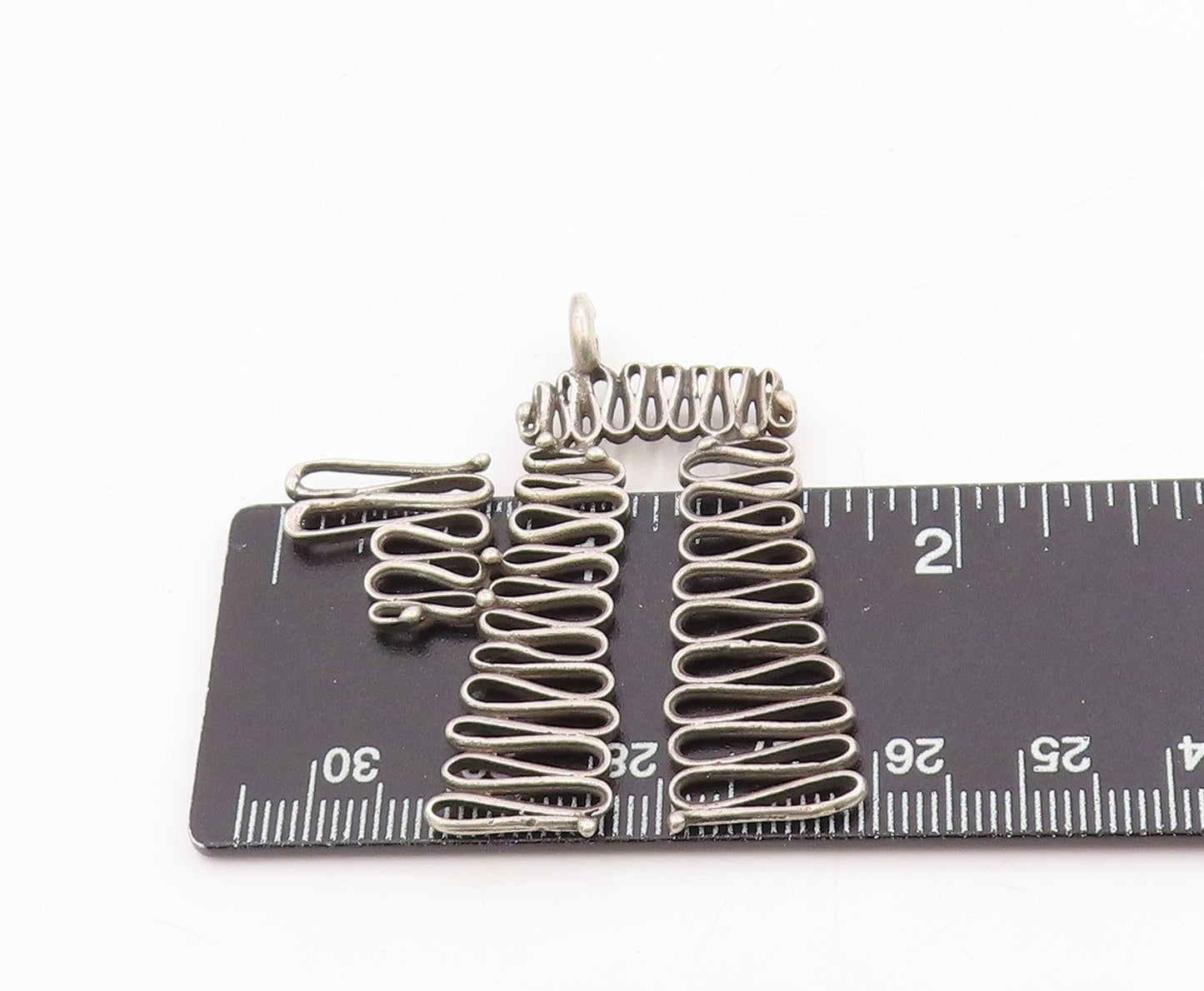 925 Sterling Silver Vintage Pendant POLAND Modernist Woven Wire Chai  PT25306