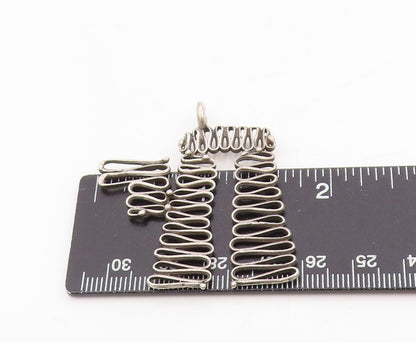 925 Sterling Silver Vintage Pendant POLAND Modernist Woven Wire Chai  PT25306
