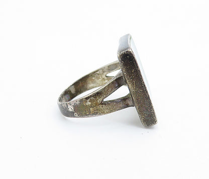 925 Silver  Vintage Antique Mother Of Pearl Square Cocktail Ring Sz 6.5 RG7033