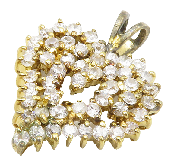 925 Sterling Silver  Vintage Cubic Zirconia Gold Plated Heart Pendant  PT10865