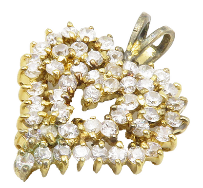 925 Sterling Silver  Vintage Cubic Zirconia Gold Plated Heart Pendant  PT10865