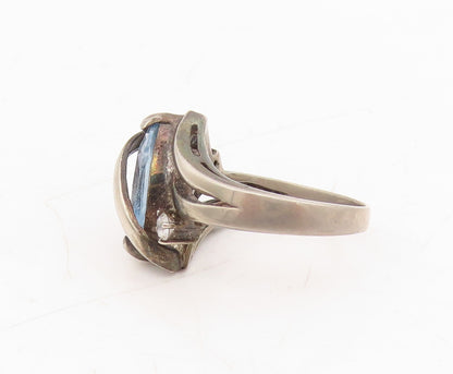 925 Sterling Silver Vintage Ring  Designer Cut 2 Tone Topaz  Sz 6  RG31722