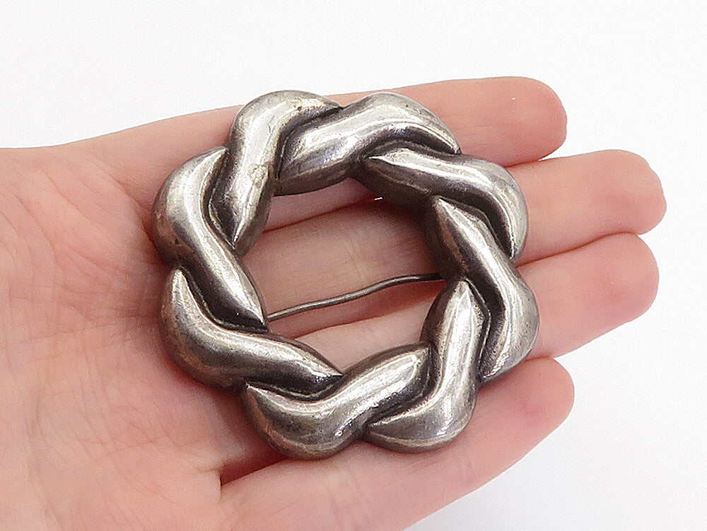 925 Sterling Silver  Vintage Antique Oxidized Interlaced Brooch Pin  BP2259