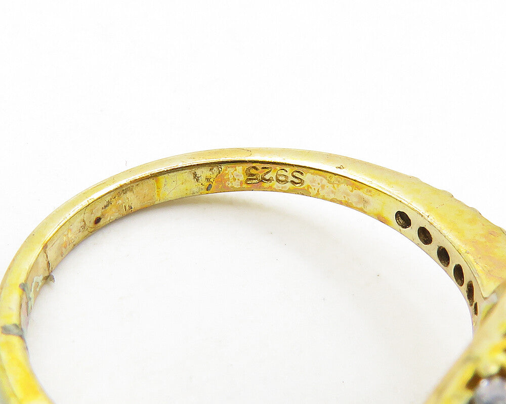 925 Sterling Silver  Vintage Blue Topaz Gold Plated Band Ring Sz 6  RG19694