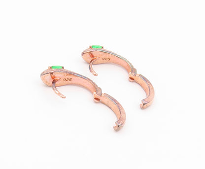 925 Sterling Silver Vintage Earrings Gold Plated Emerald & CZ Snake Hoop EG14517