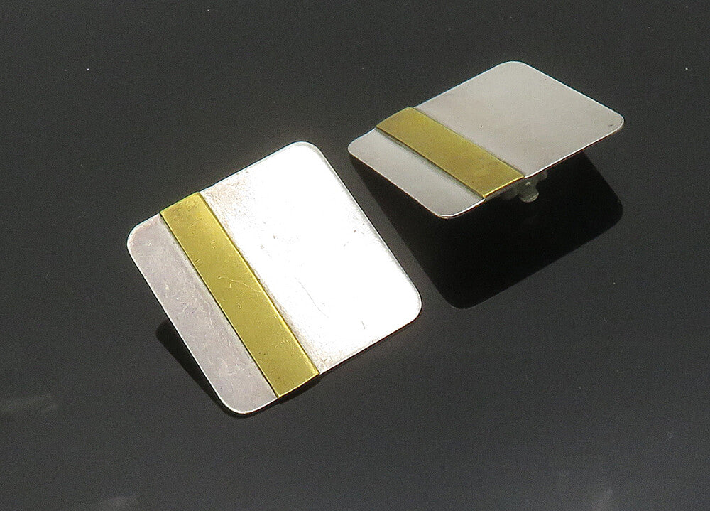 DESIGNER 925 Sterling Silver  Vintage Two Tone Non Pierce Earrings  EG9986